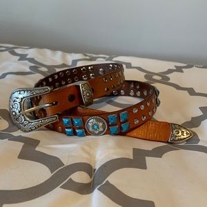 Western Studded Turquoise and Silver Belt